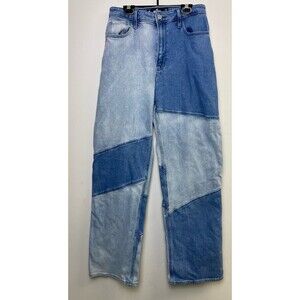 Hollister Ultra High Rise Dad Jean Blue 28x31 Size 7R Color Block Baggy Wide Leg
